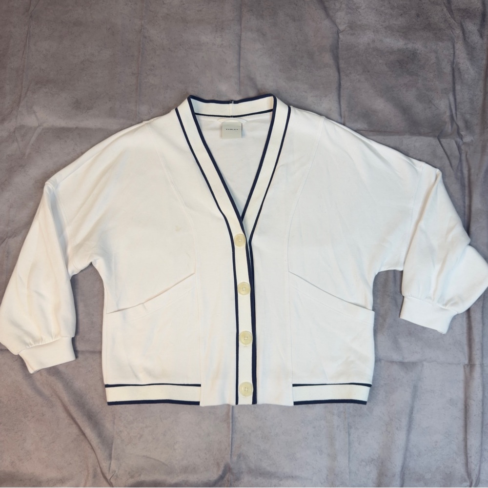VARLEY Antonia Relaxed Button-Front Cardigan - Small‎ - White/Navy